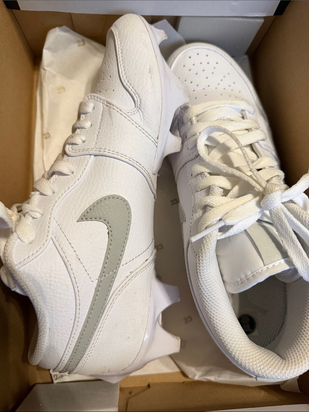 Nike White football Cleats with Light Gray Swoosh